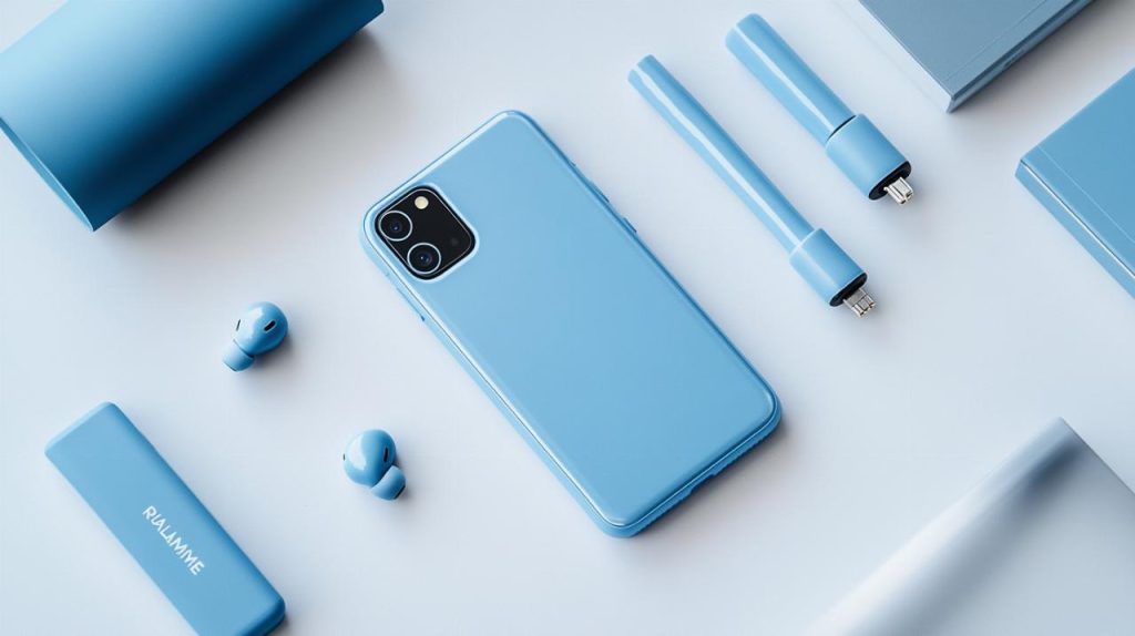 Gros plan sur le dos brillant d'un téléphone de la série C de Realme avec ses capteurs photo et ses écouteurs assortis